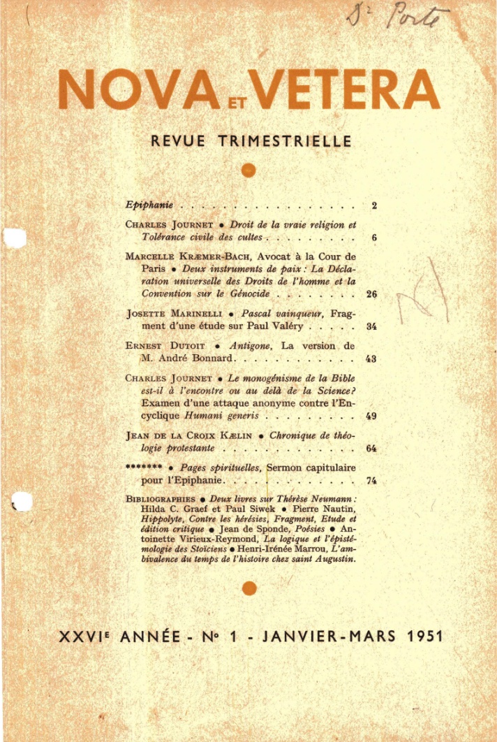Nova et Vetera | Revue 01/1951