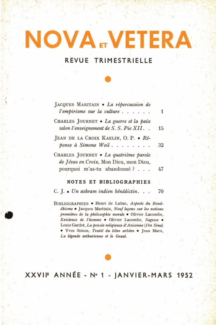Nova et Vetera | Revue 01/1952