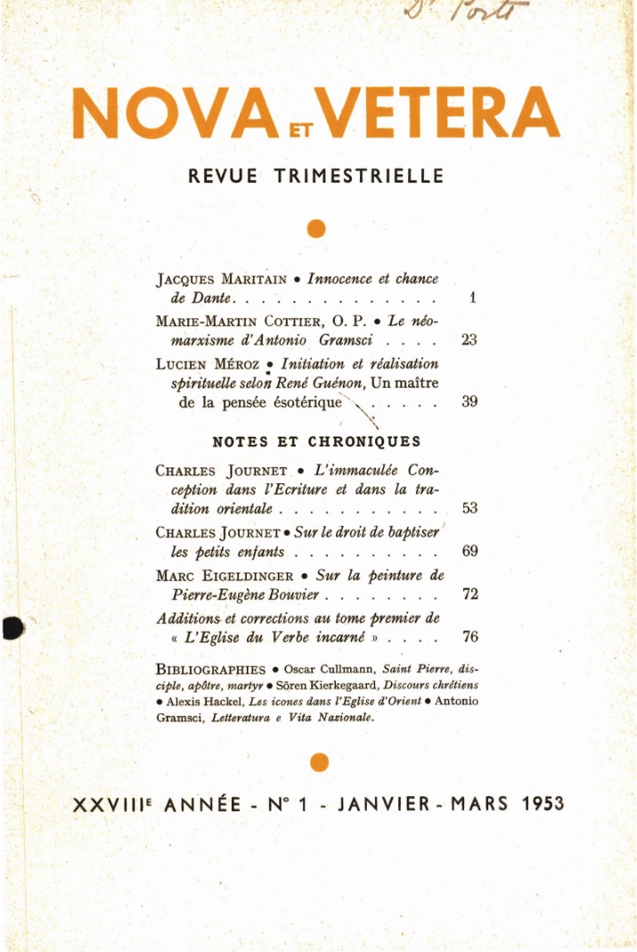 Nova et Vetera | Revue 01/1953