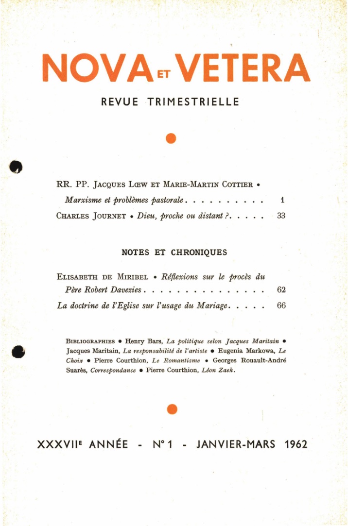 Nova et Vetera | Revue 01/1962