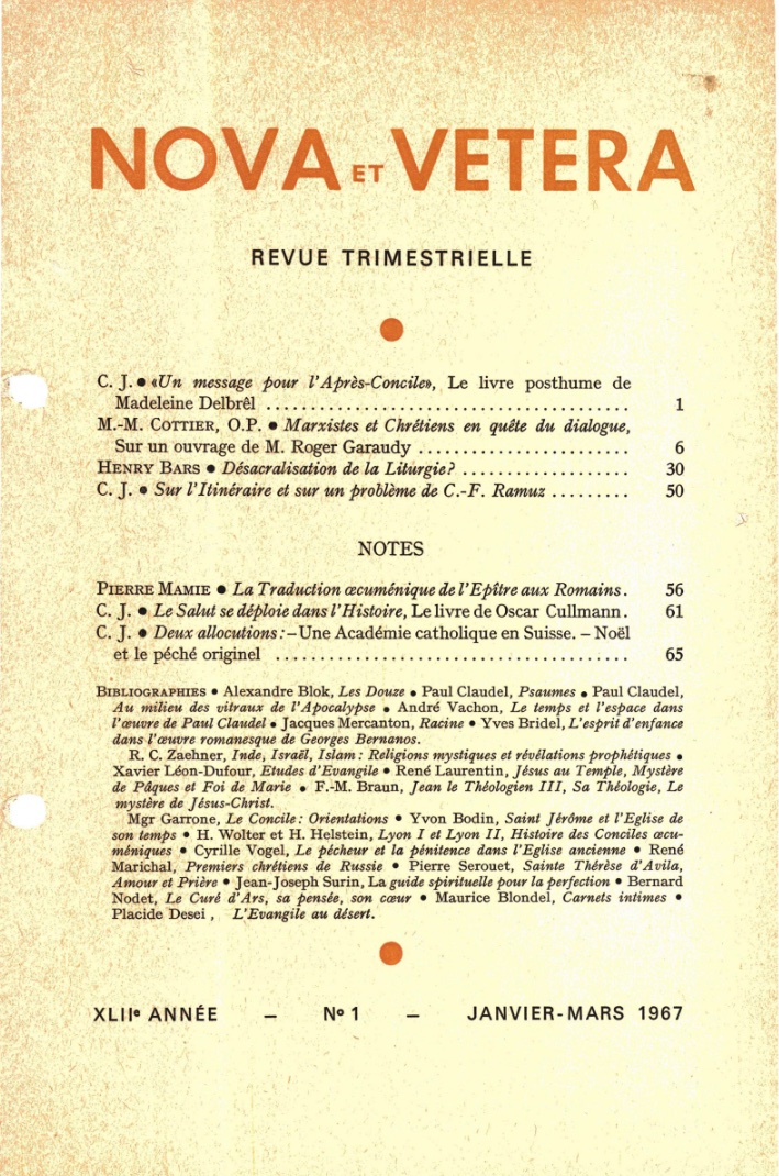 Nova et Vetera | Revue 01/1967