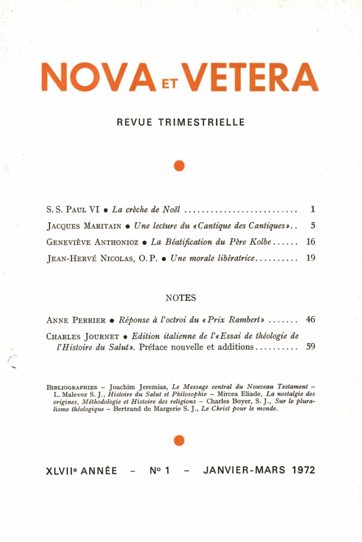 Nova et Vetera | Revue 01/1972