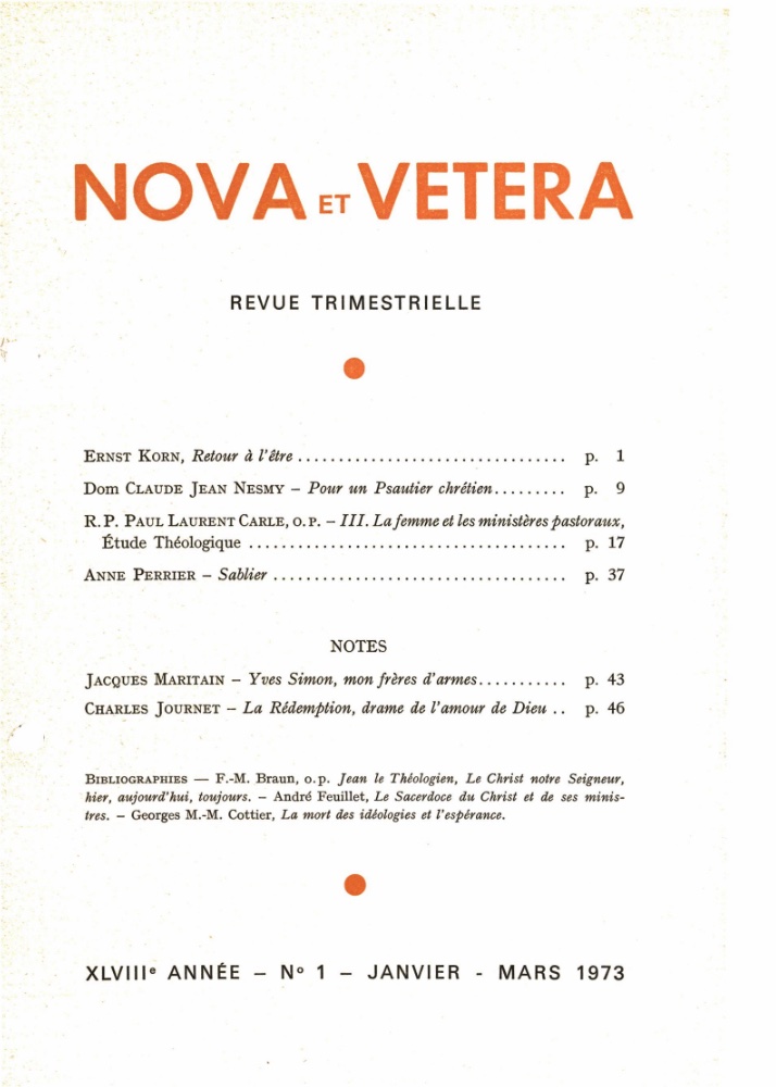 Nova et Vetera | Revue 01/1973