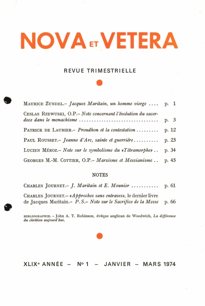 Nova et Vetera | Revue 01/1974