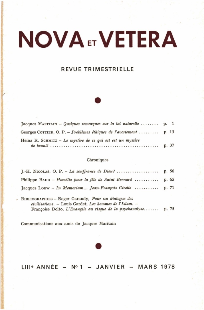 Nova et Vetera | Revue 01/1978