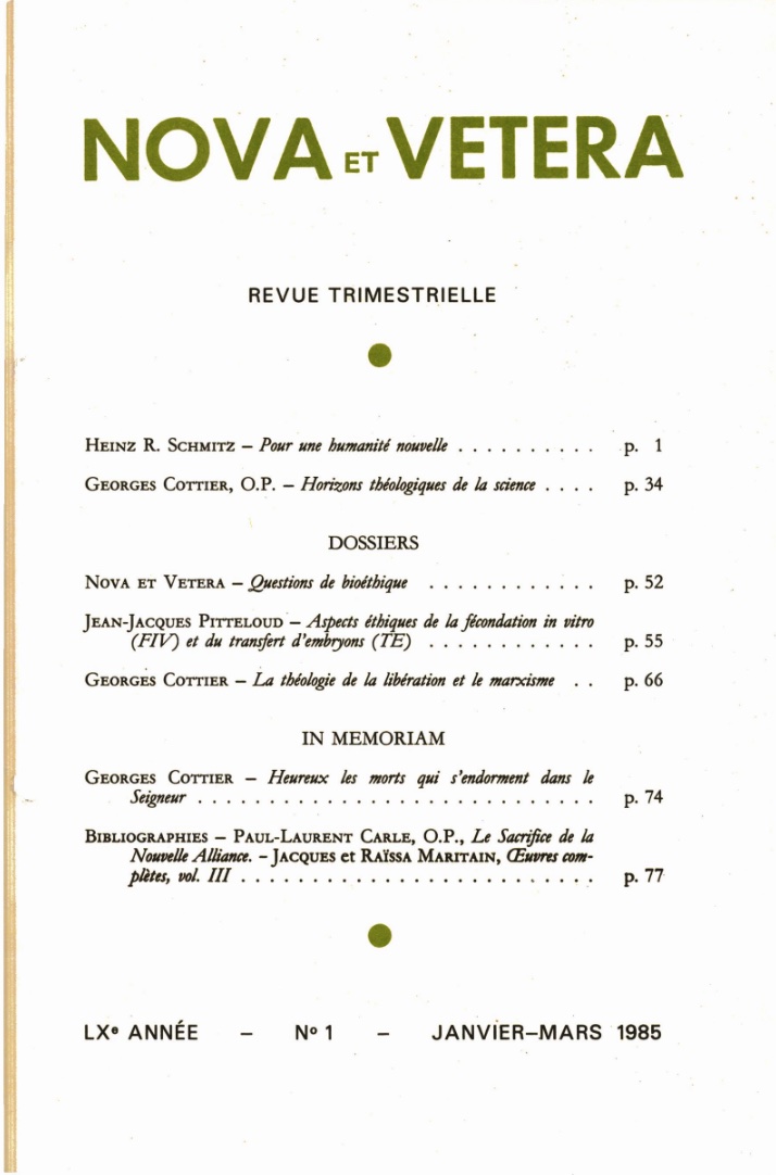 Nova et Vetera | Revue 01/1985