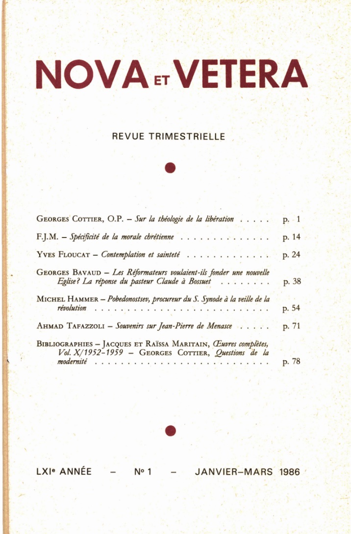Nova et Vetera | Revue 01/1986