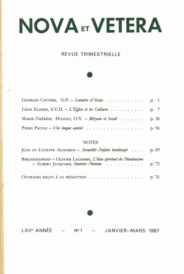 Nova et Vetera | Revue 01/1987