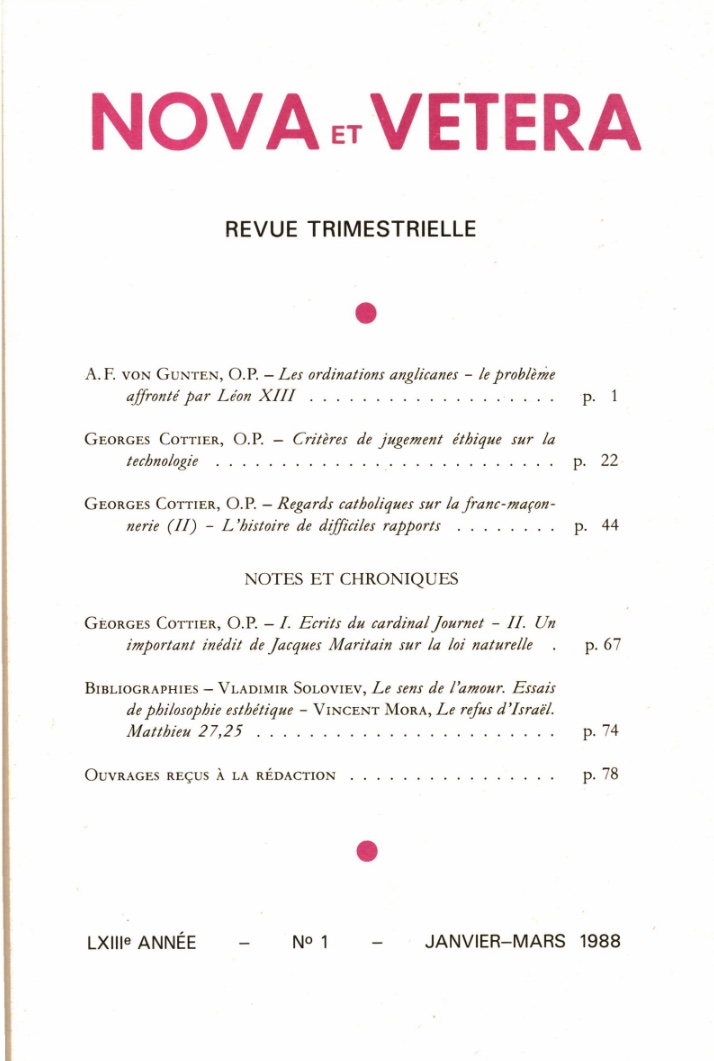 Nova et Vetera | Revue 01/1988