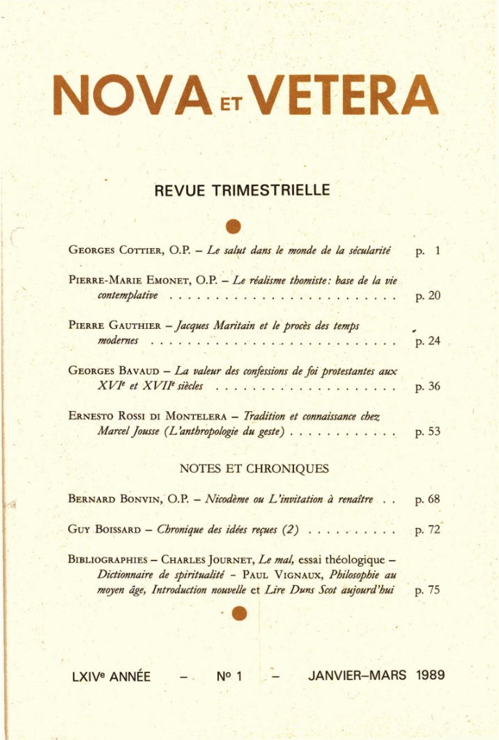 Nova et Vetera | Revue 01/1989