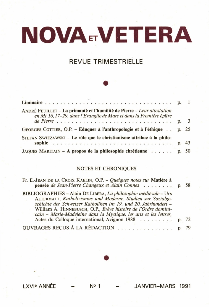 Nova et Vetera | Revue 01/1991