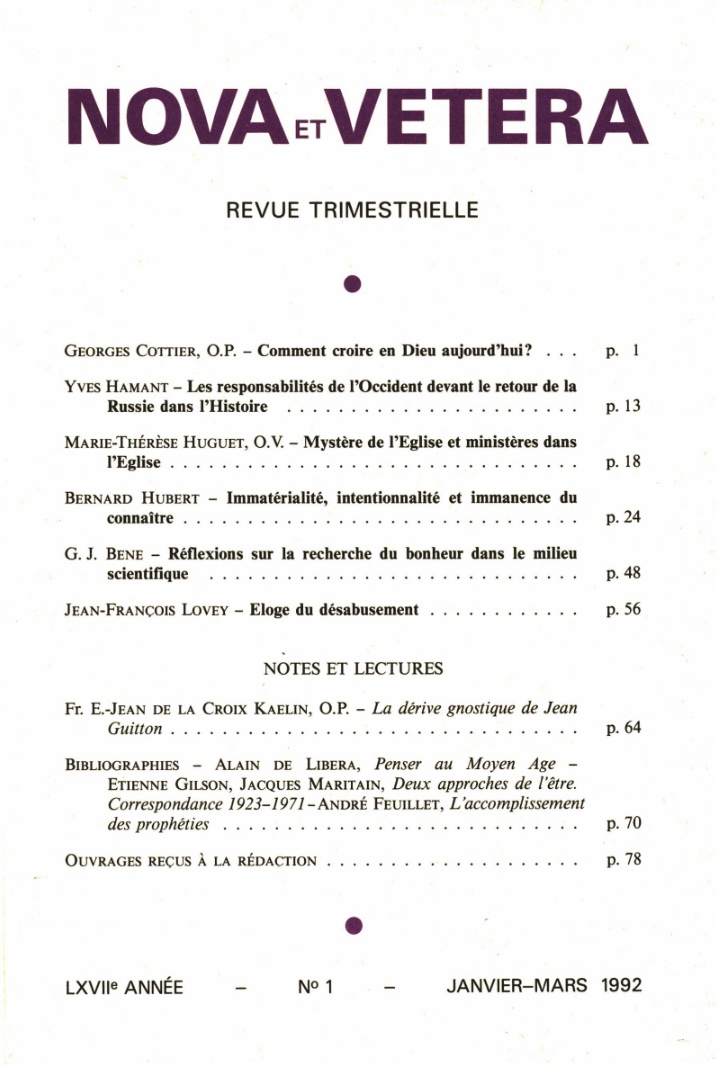 Nova et Vetera | Revue 01/1992