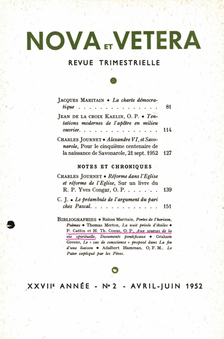 Nova et Vetera | Revue 02/1952