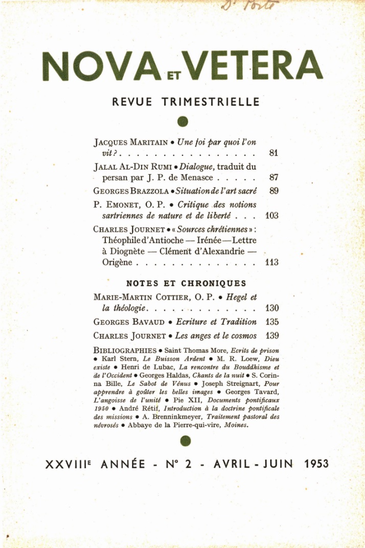 Nova et Vetera | Revue 02/1953