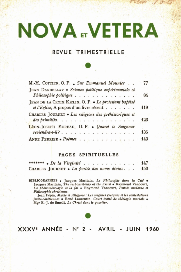 Nova et Vetera | Revue 02/1960