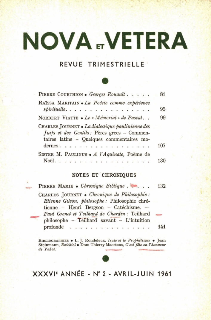 Nova et Vetera | Revue 02/1961