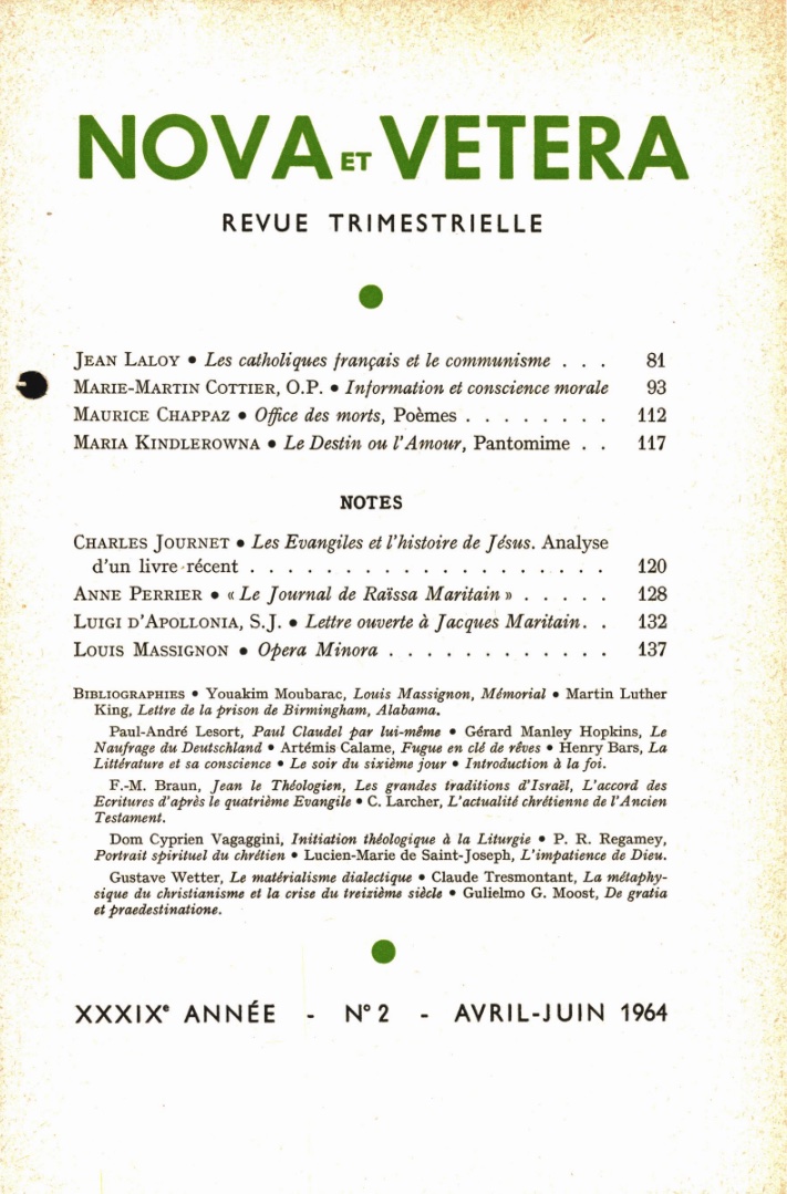 Nova et Vetera | Revue 02/1964