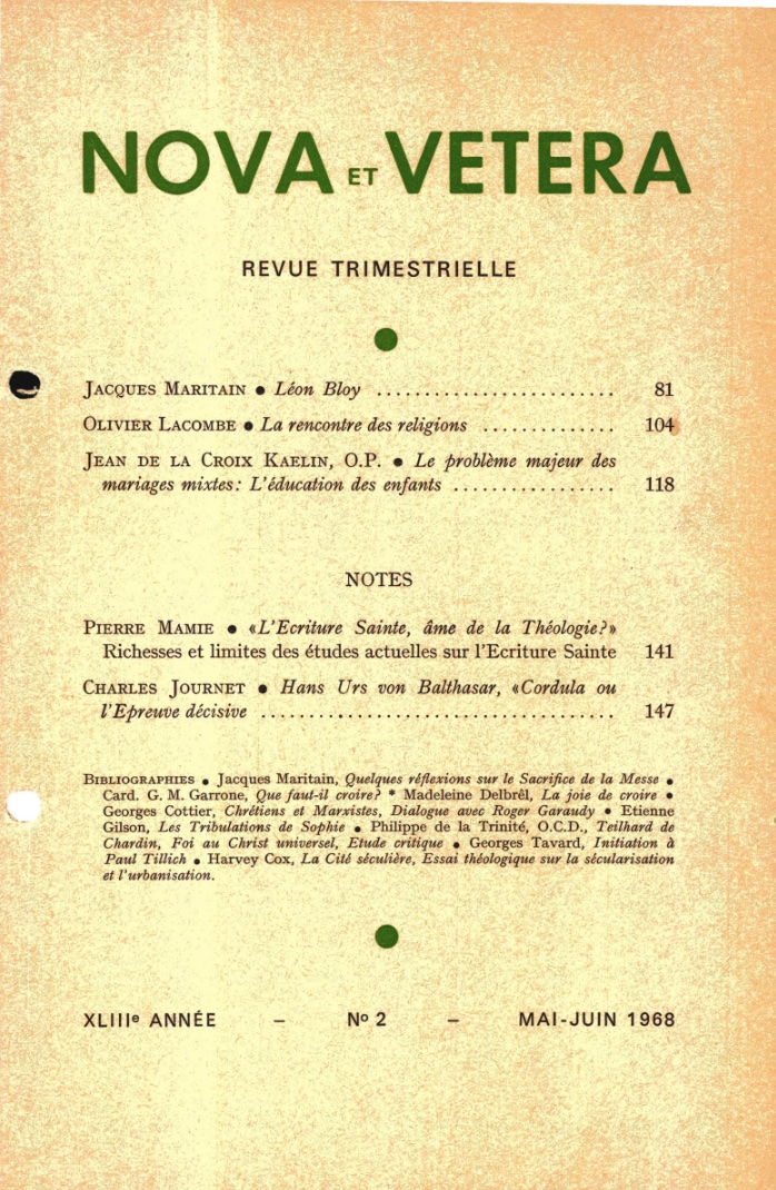 Nova et Vetera | Revue 02/1968