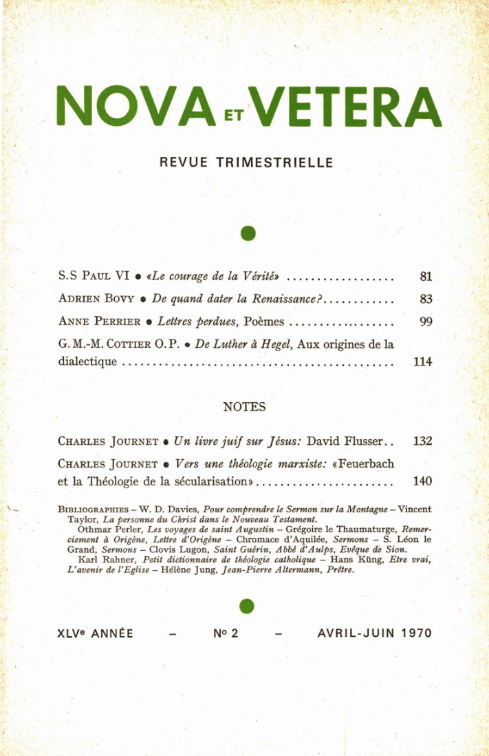 Nova et Vetera | Revue 02/1970