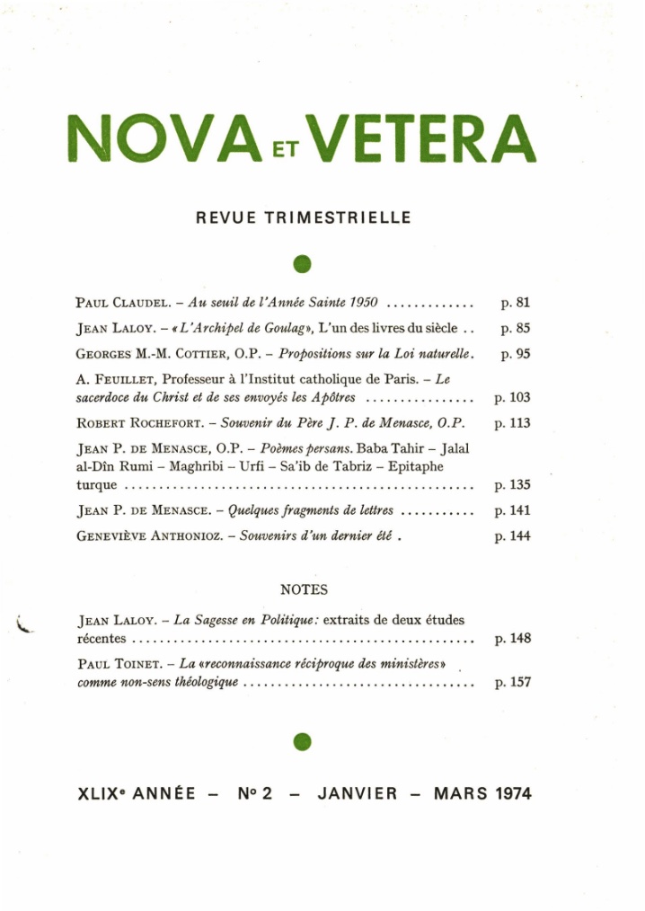 Nova et Vetera | Revue 02/1974