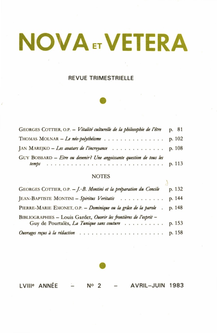 Nova et Vetera | Revue 02/1983
