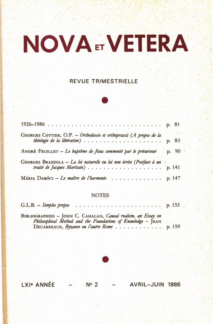 Nova et Vetera | Revue 02/1986