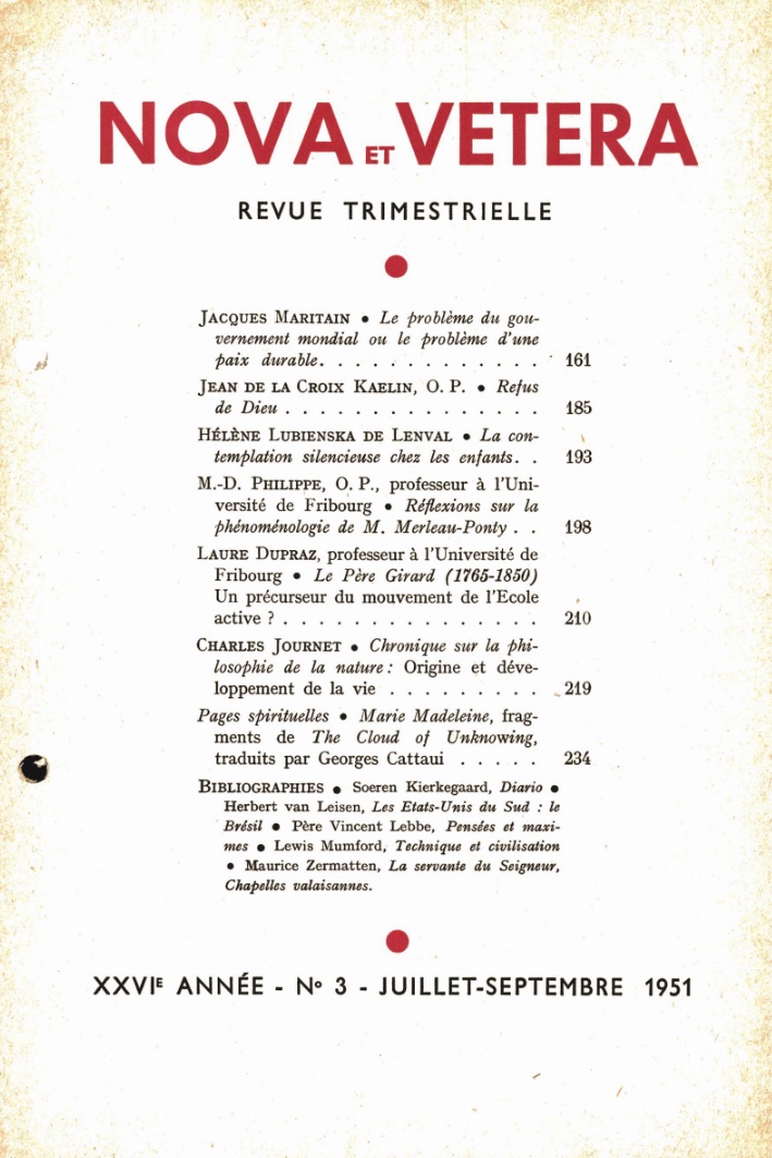 Nova et Vetera | Revue 03/1951
