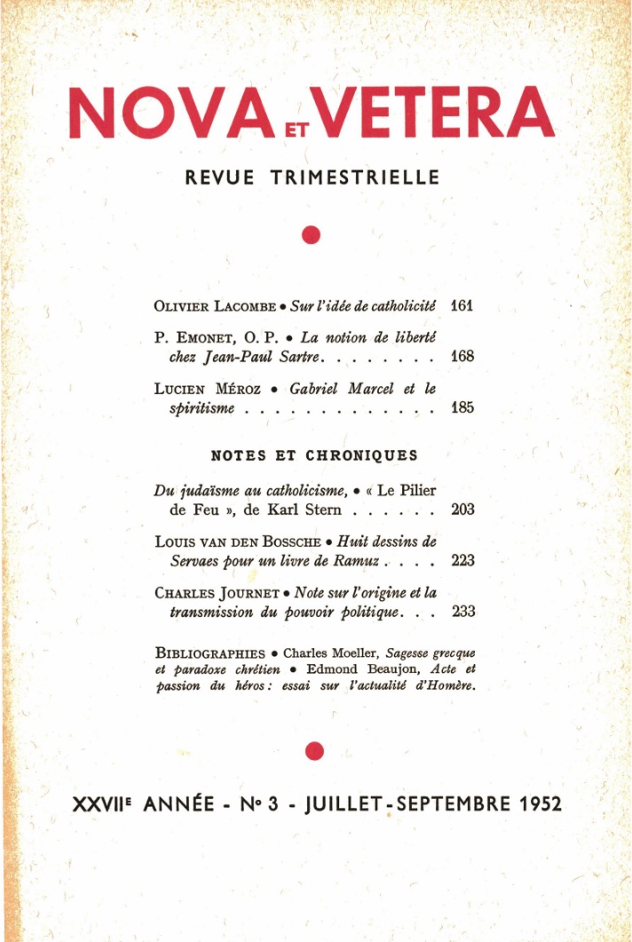 Nova et Vetera | Revue 03/1952