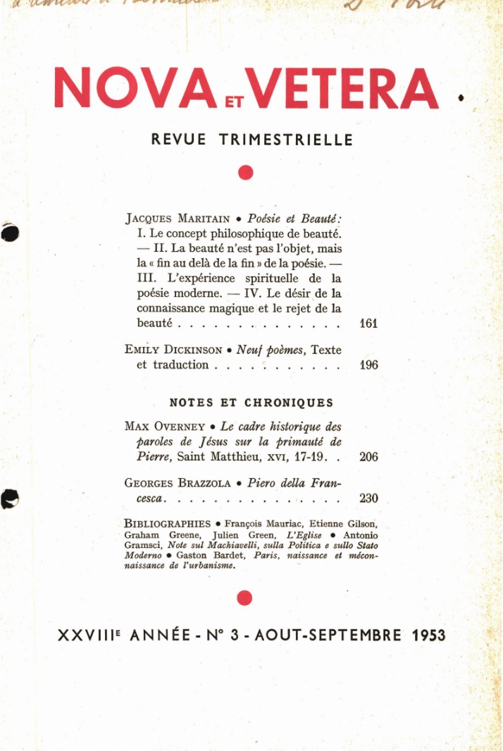 Nova et Vetera | Revue 03/1953
