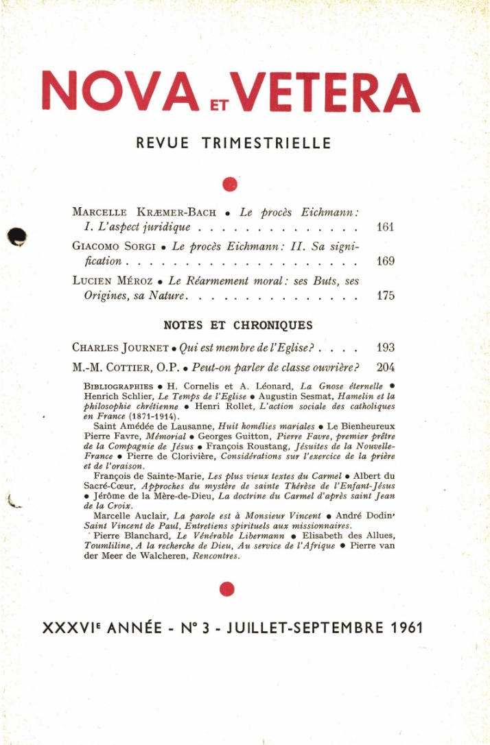 Nova et Vetera | Revue 03/1961