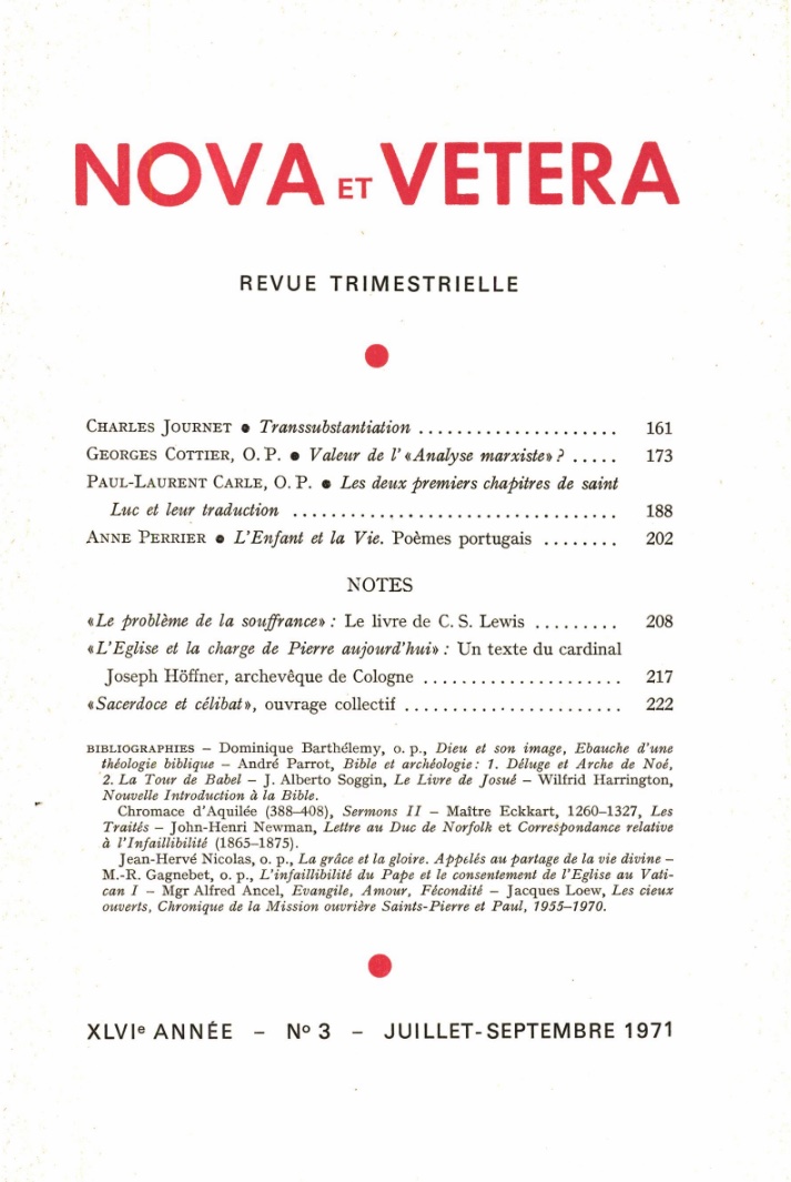 Nova et Vetera | Revue 03/1971