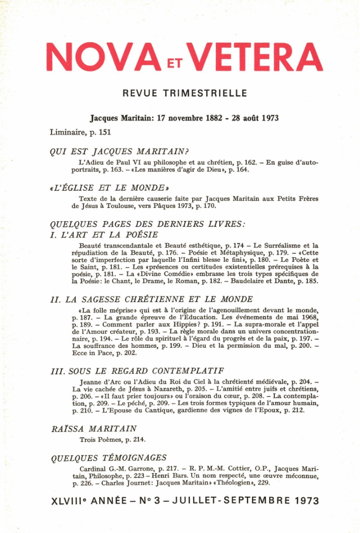 Nova et Vetera | Revue 03/1973