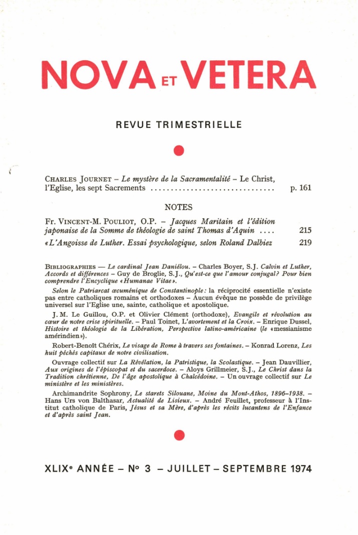Nova et Vetera | Revue 03/1974