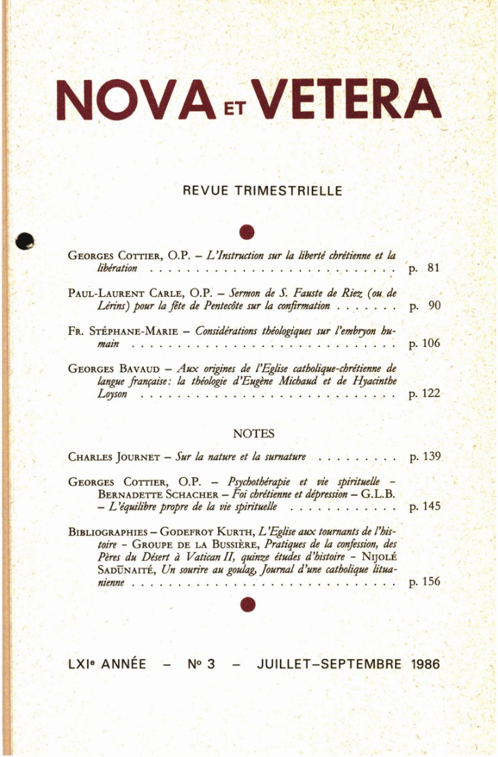 Nova et Vetera | Revue 03/1986