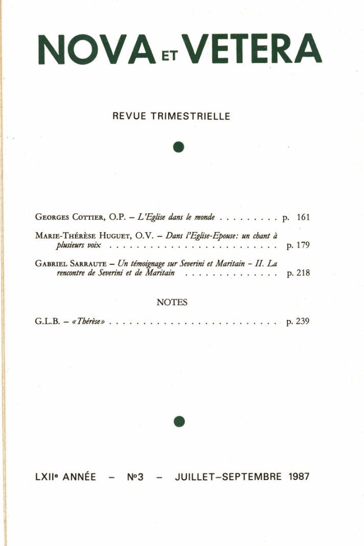 Nova et Vetera | Revue 03/1987