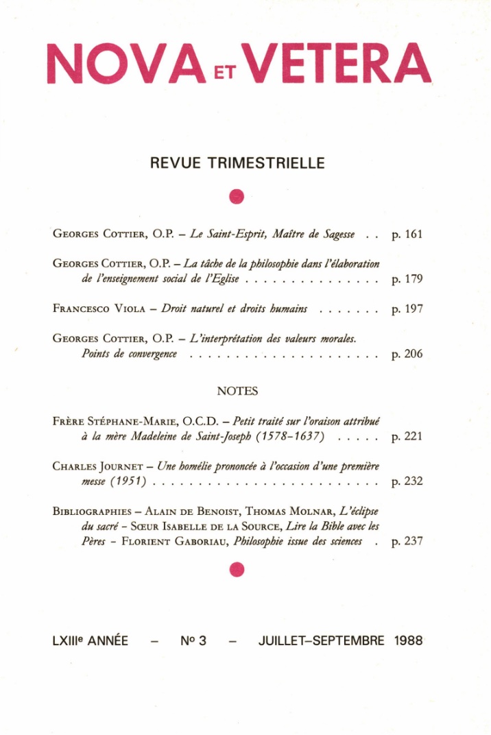 Nova et Vetera | Revue 03/1988