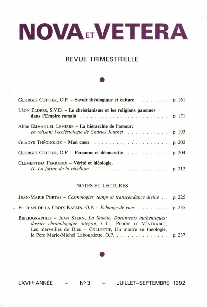 Nova et Vetera | Revue 03/1992