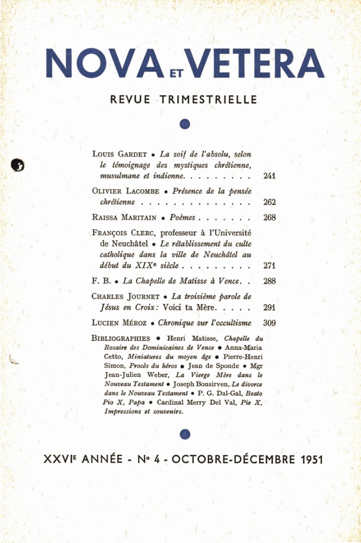 Nova et Vetera | Revue 04/1951