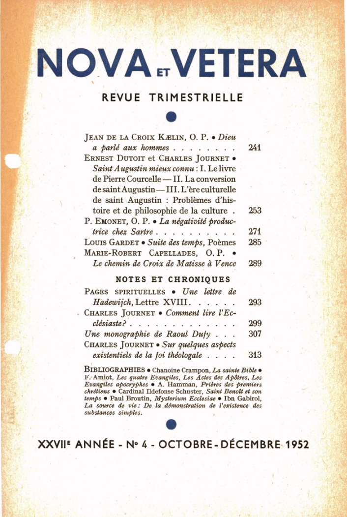 Nova et Vetera | Revue 04/1952