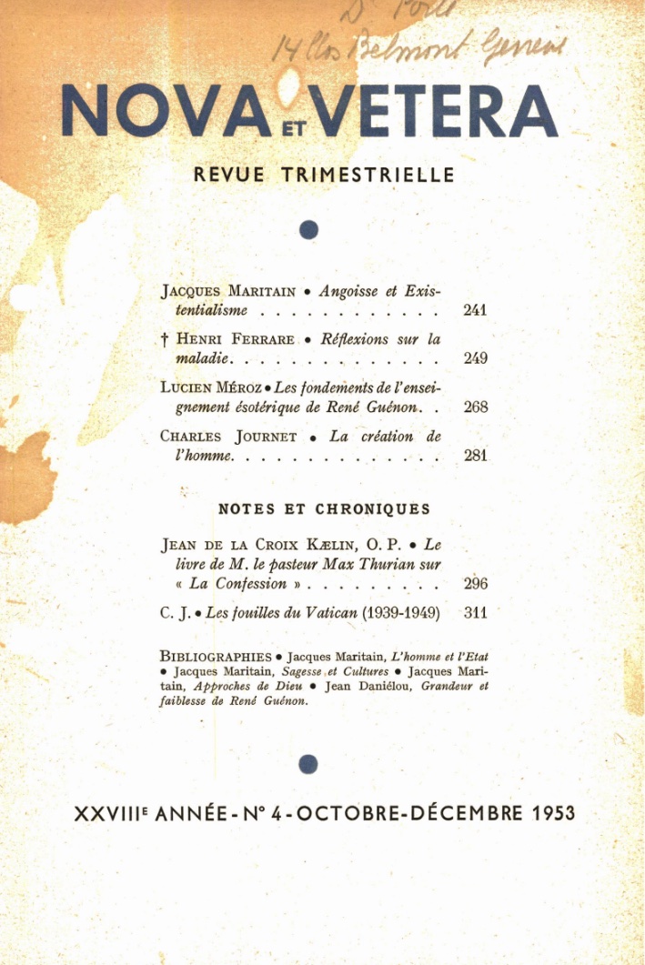 Nova et Vetera | Revue 04/1953