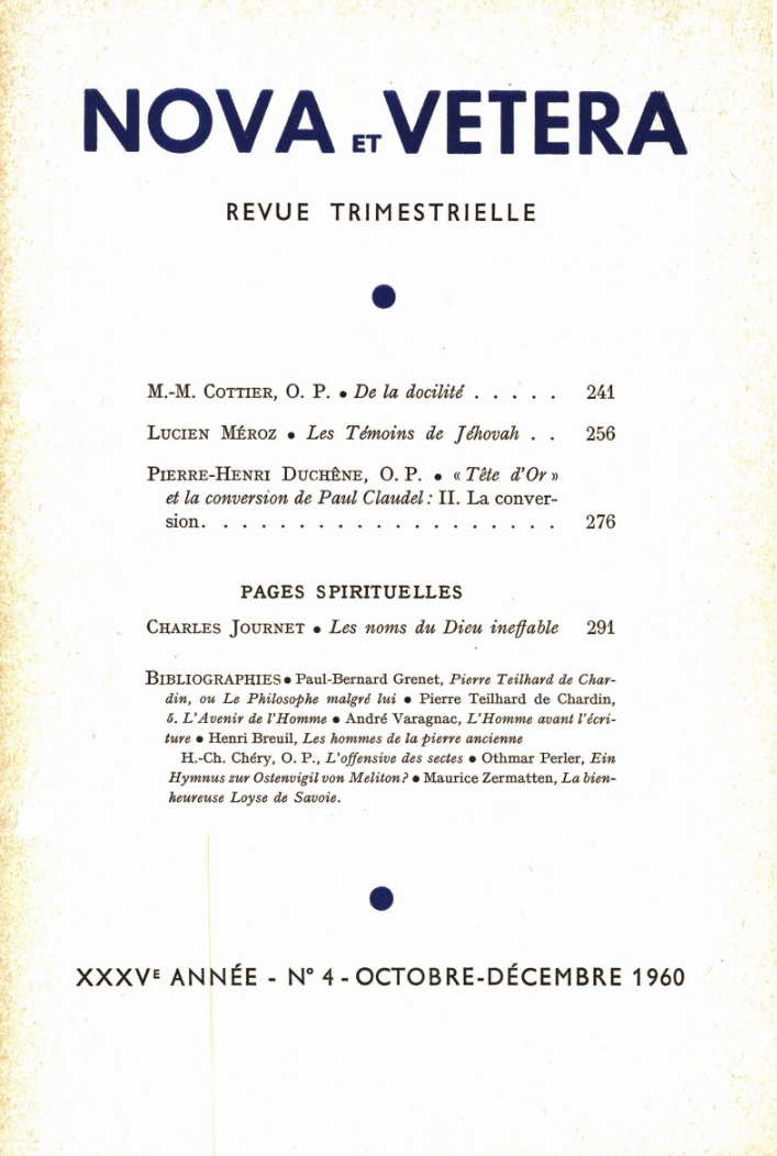 Nova et Vetera | Revue 04/1960
