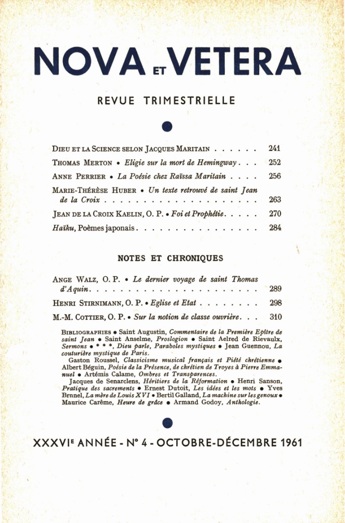 Nova et Vetera | Revue 04/1961