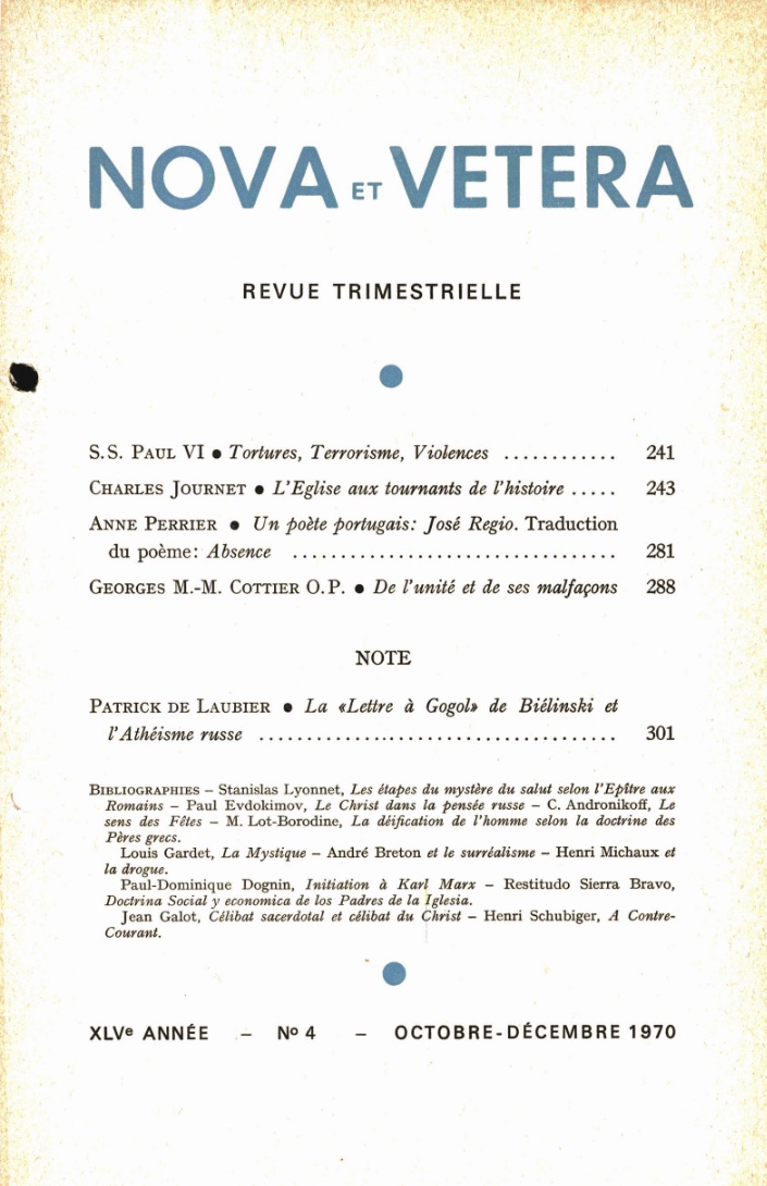 Nova et Vetera | Revue 04/1970