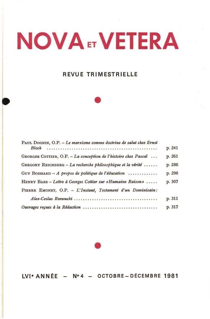 Nova et Vetera | Revue 04/1981