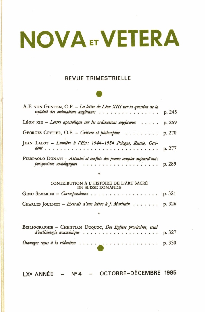 Nova et Vetera | Revue 04/1985