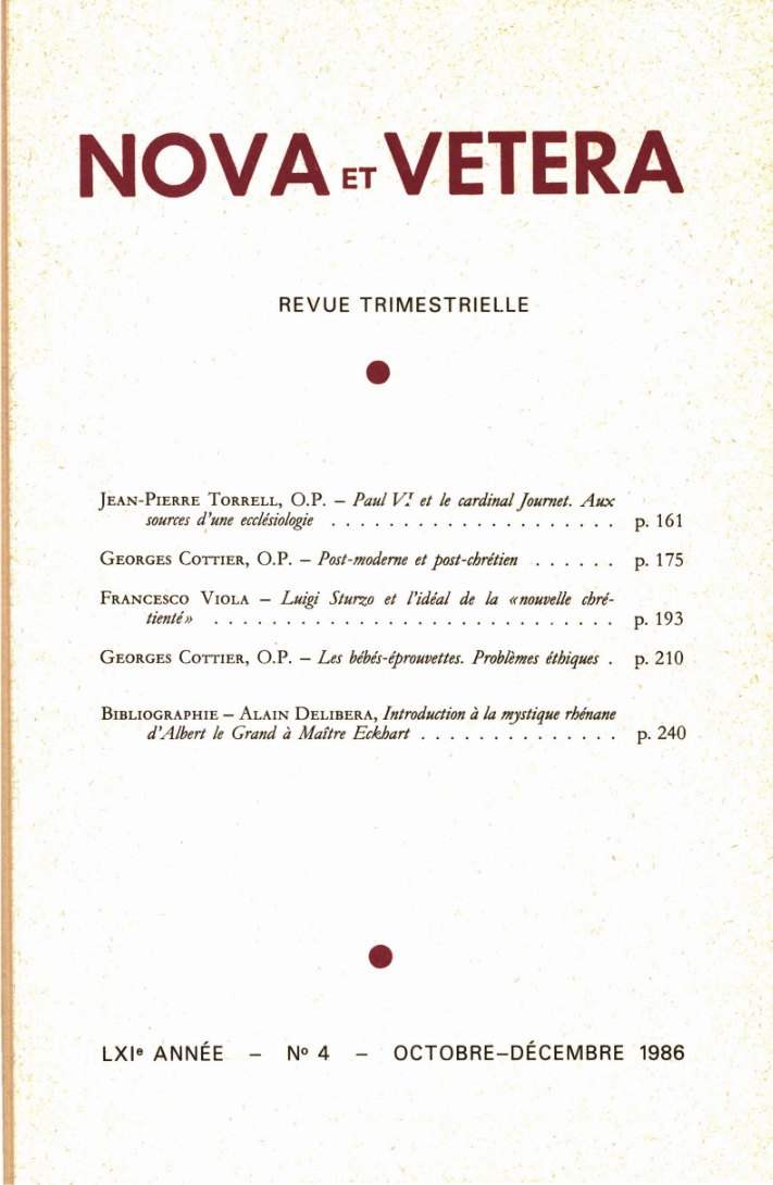 Nova et Vetera | Revue 04/1986