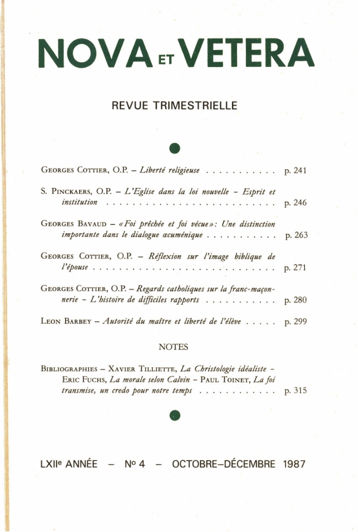 Nova et Vetera | Revue 04/1987