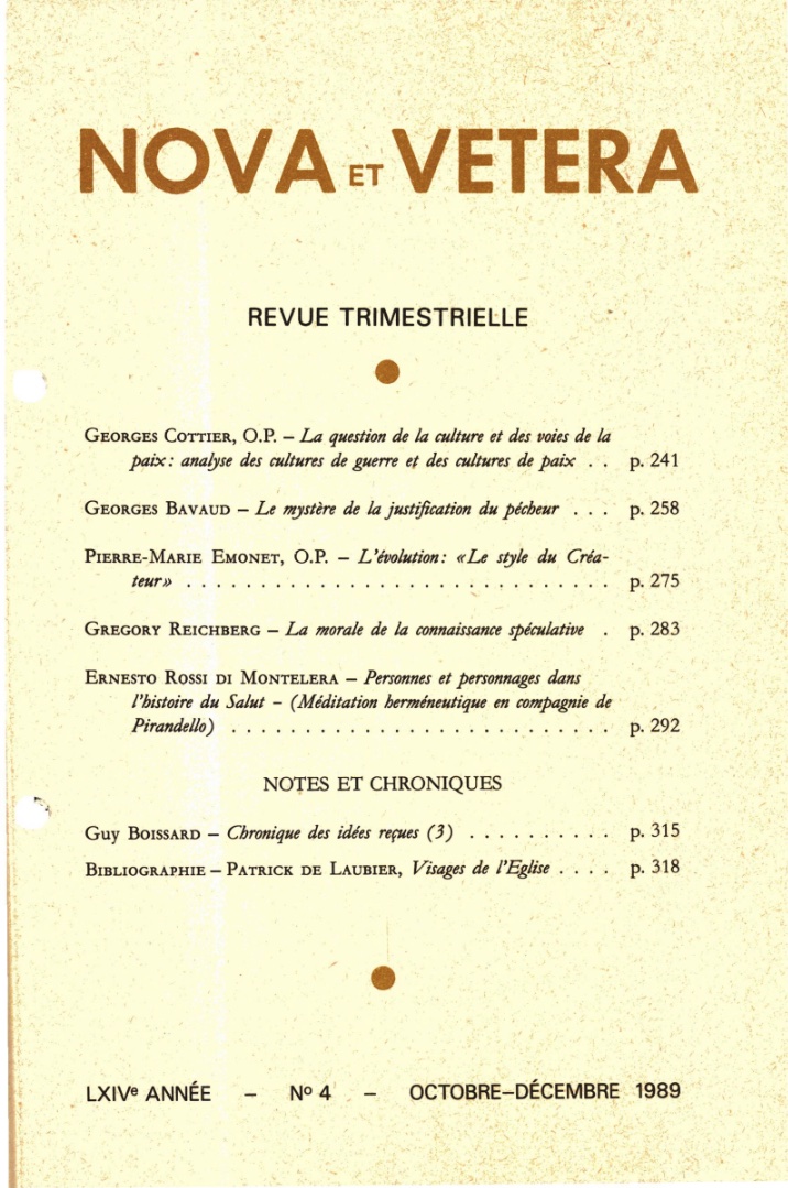 Nova et Vetera | Revue 04/1989
